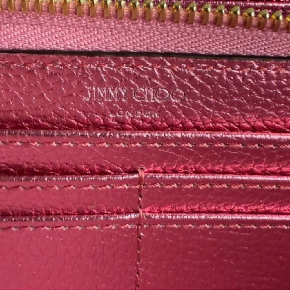 Jimmy Choo Peony Metallic Embossed Logo Zip Around Wallet - Picture 3 of 5